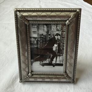Vintage Silver Tone Frame Pewter Finish and Cross Hatch Detail Black Velvet Back